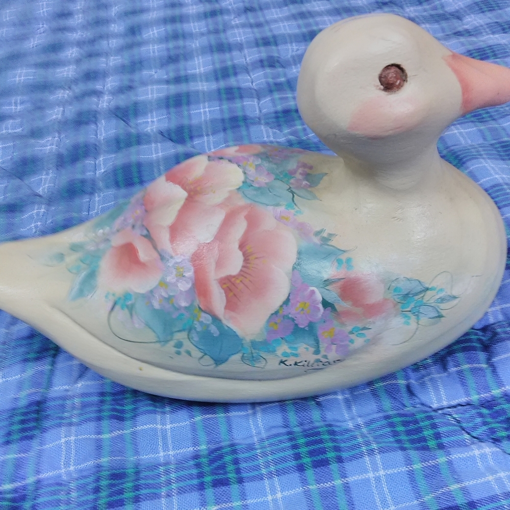 WOODEN HAND PAINTED DUCK  SIGNED